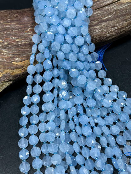 Natural Aquamarine Gemstone Bead Faceted 10mm Coin Shape Bead, Beautiful Natural Blue Color Aquamarine Beads, Great Quality 15.5" Strand