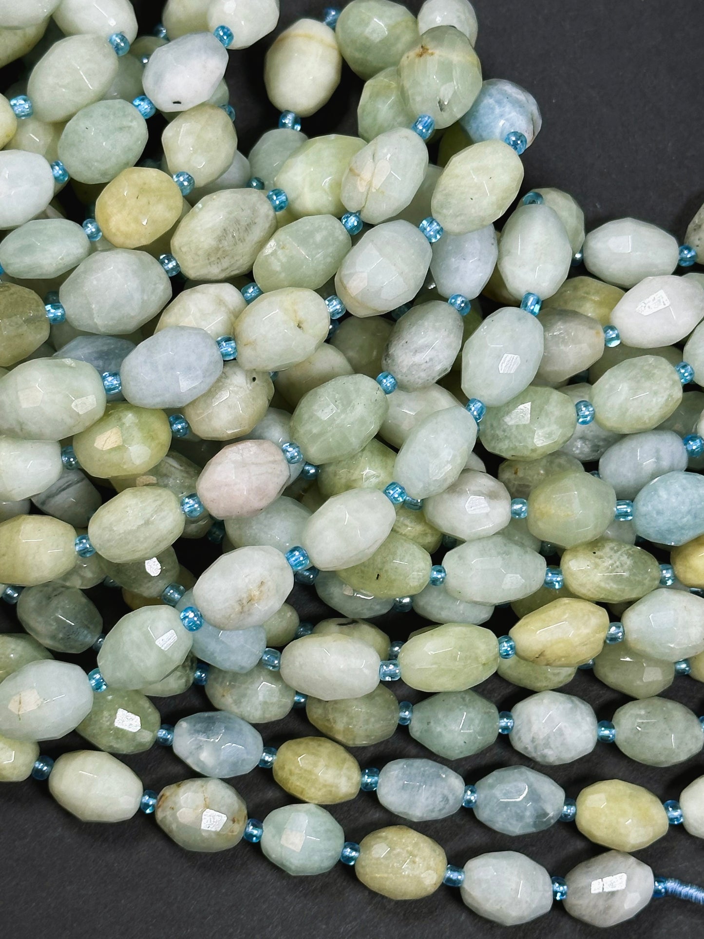 Natural Aquamarine Gemstone Bead Faceted 14x10mm Barrel Shape, Beautiful Natural Blue Green Color Aquamarine Great Quality Full Strand 15.5