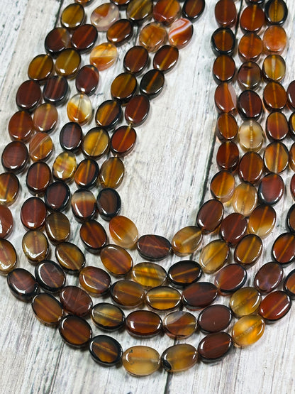 Natural Orange Agate Gemstone Bead 14x10mm Oval Shape, Beautiful Dark Orange Black Color Smooth Agate Gemstone Beads Full Strand 15.5"