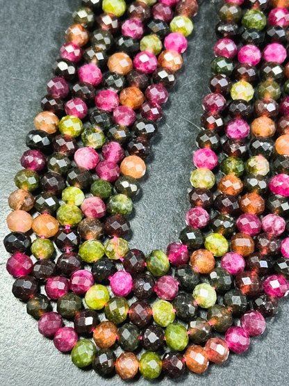 NATURAL Tourmaline Gemstone Bead Faceted 6x5mm 8x6mm Rondelle Shape, Beautiful Multicolor Tourmaline Gemstone Bead Great Quality Full Strand 15.5"