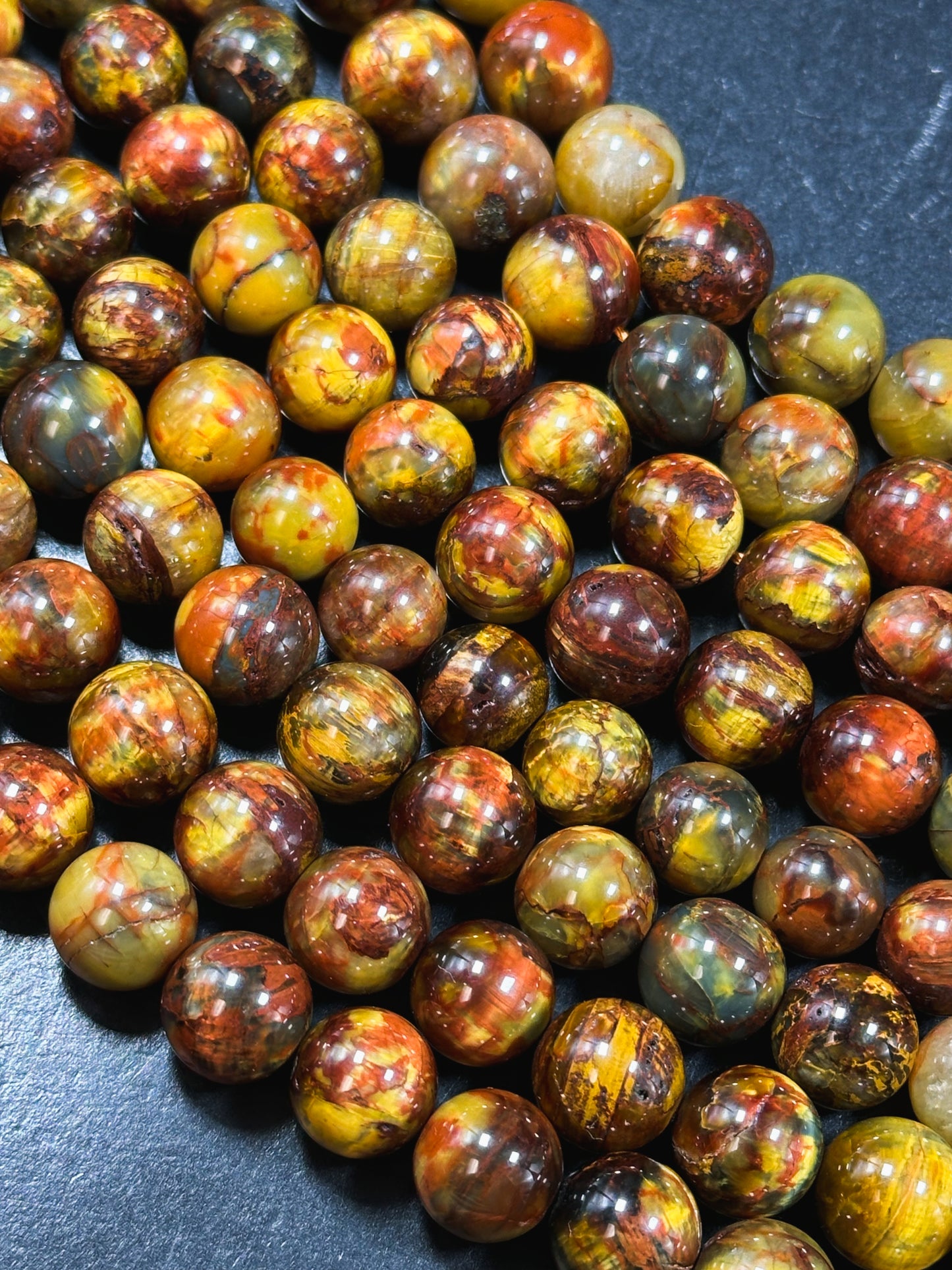 Natural Golden Pietersite Gemstone Bead 6mm 8mm 9mm 10mm 11mm Round Bead, Gorgeous Gold Orange Red Pietersite Bead, Excellent Quality 15.5