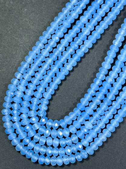 Natural Blue Jade Gemstone Bead Faceted 8x5mm Rondelle Shape, Gorgeous Sky Blue Color Jade Gemstone Bead, Great Quality Full Strand 15.5"