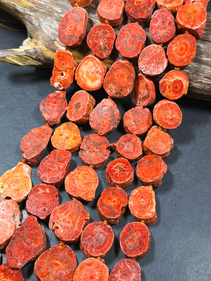 100% Natural Spanish Sponge Coral Gemstone Freeform Oval Shape Beads, Gorgeous Natural Orange Red Color Sponge Coral Gemstone Bead 15.5"