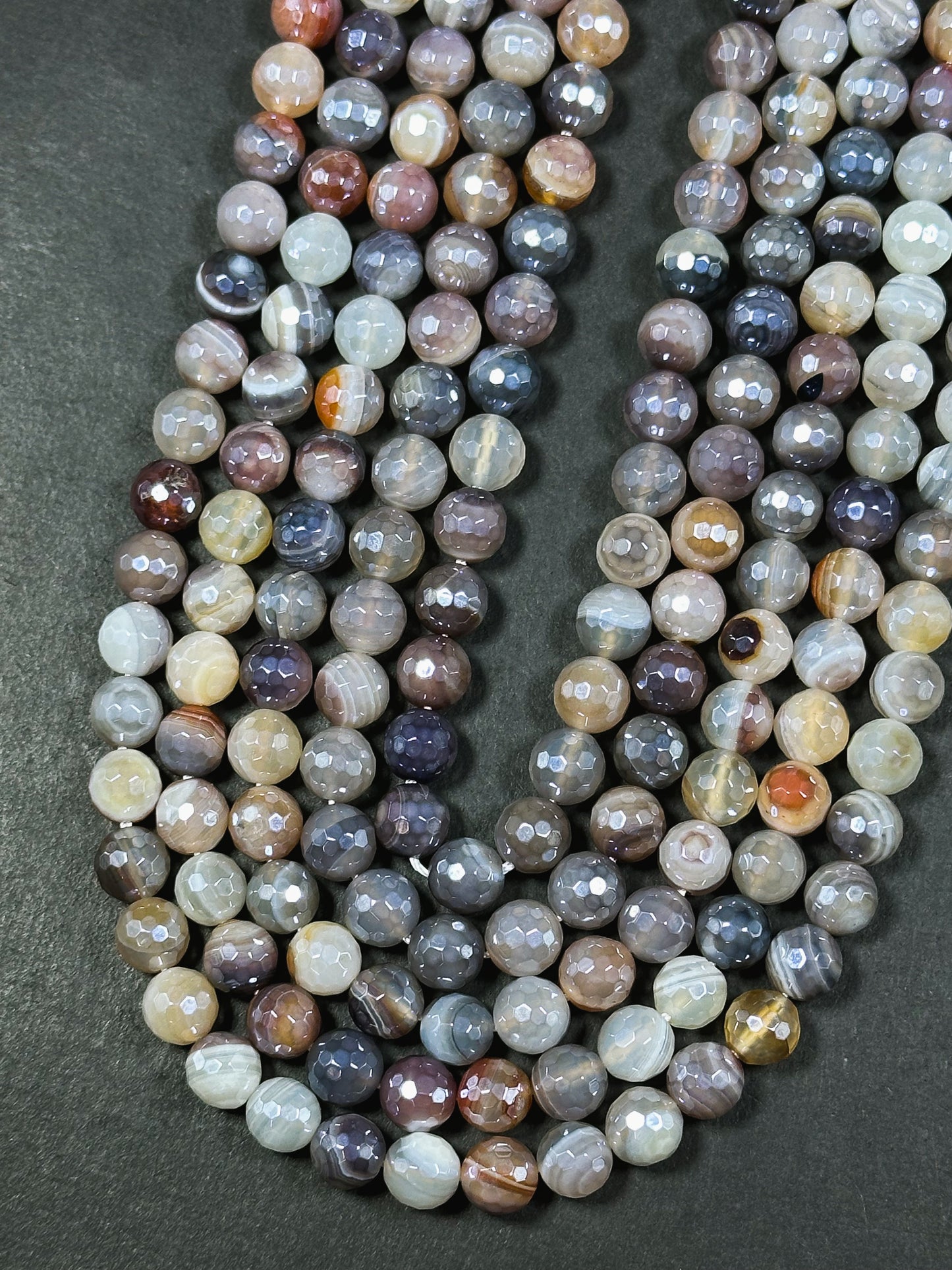 Mystic Natural Botswana Agate Gemstone Bead Faceted 8mm Round Beads, Beautiful Natural Multicolor Gray Brown Botswana Agate Stone Bead 15.5"