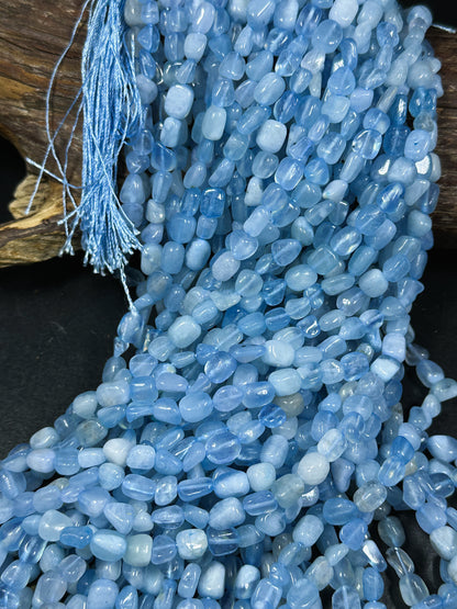 Natural Aquamarine Gemstone Bead Freeform Pebble Shape, Beautiful Natural Blue Color Aquamarine Stone Bead, Great Quality Full Strand 15.5"