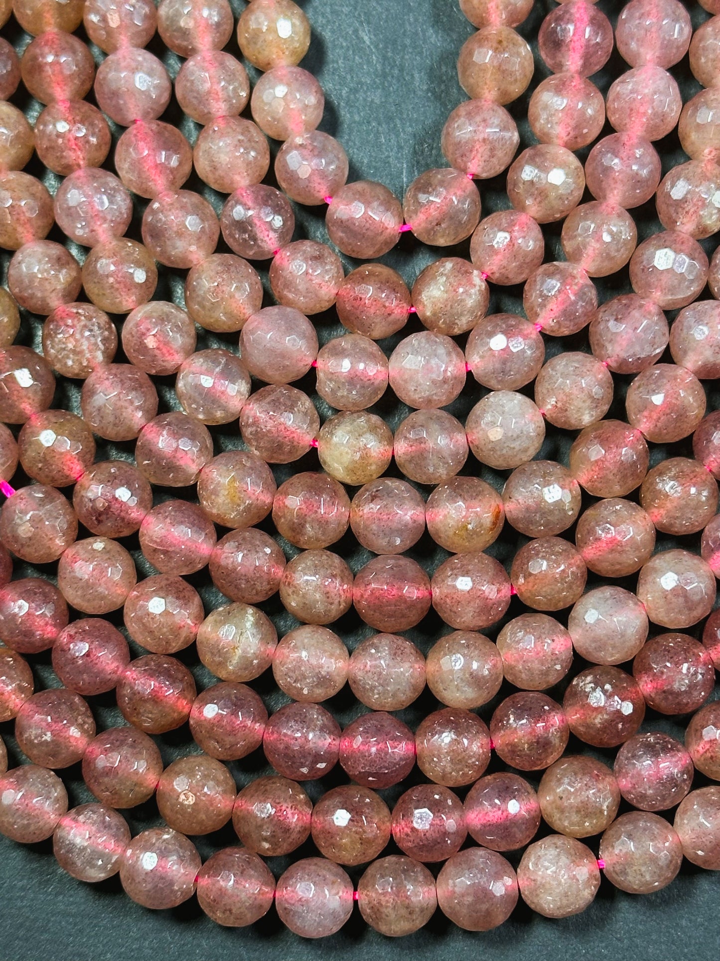 Natural Strawberry Quartz Gemstone Bead Faceted 6mm 8mm 10mm 12mm Round Beads, Beautiful Pink Red Strawberry Quartz Bead Full Strand 15.5"