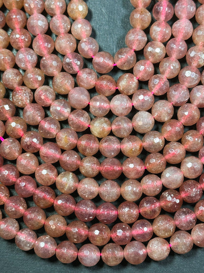 Natural Strawberry Quartz Gemstone Bead Faceted 6mm 8mm 10mm 12mm Round Beads, Beautiful Pink Red Strawberry Quartz Bead Full Strand 15.5"