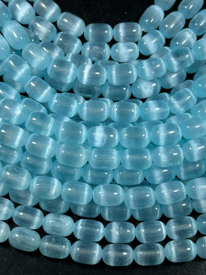 Natural Blue Selenite Gemstone Bead 12x8mm Tube Shape Bead, Beautiful Turquoise Blue Color Selenite Beads, Great Quality Full Strand 15.5"