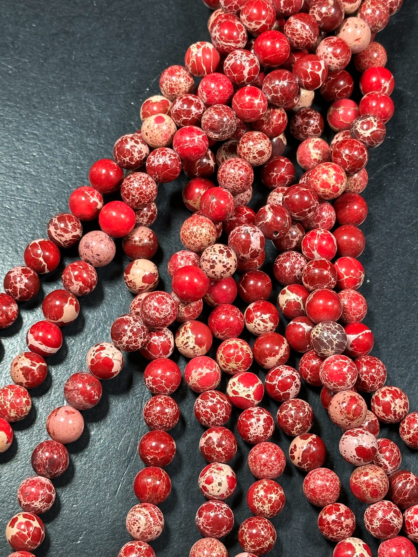 Natural Sea Sediment Jasper Gemstone Bead 6mm 8mm 10mm Round Beads, Beautiful Red Beige Color Imperial Jasper Beads Full Strand 15.5"