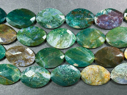 Natural Ocean Jasper Gemstone Bead Faceted 33x23mm Oval Shape Bead, Gorgeous Natural Green Color Ocean Jasper Stone Beads, Full Strand 15.5"