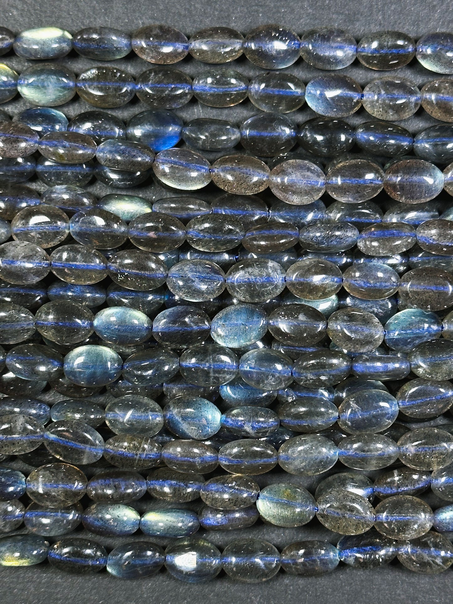 AAA Labradorite Gemstone Bead 11x8mm Oval Shape, Beautiful Natural Gray Color Rainbow Blue Flash Labradorite Excellent Quality Beads 15.5"