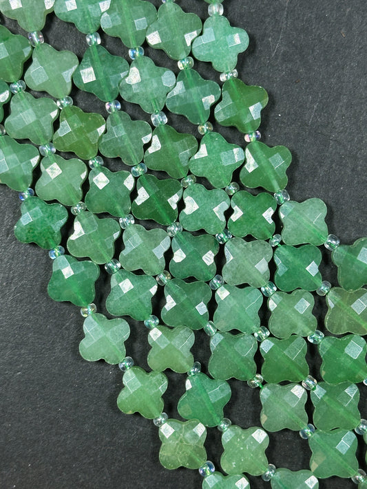 Natural Aventurine Gemstone Bead Faceted 12mm Clover Flower Shape Bead, Gorgeous Natural Green Color Aventurine Stone Beads 15.5" Strand