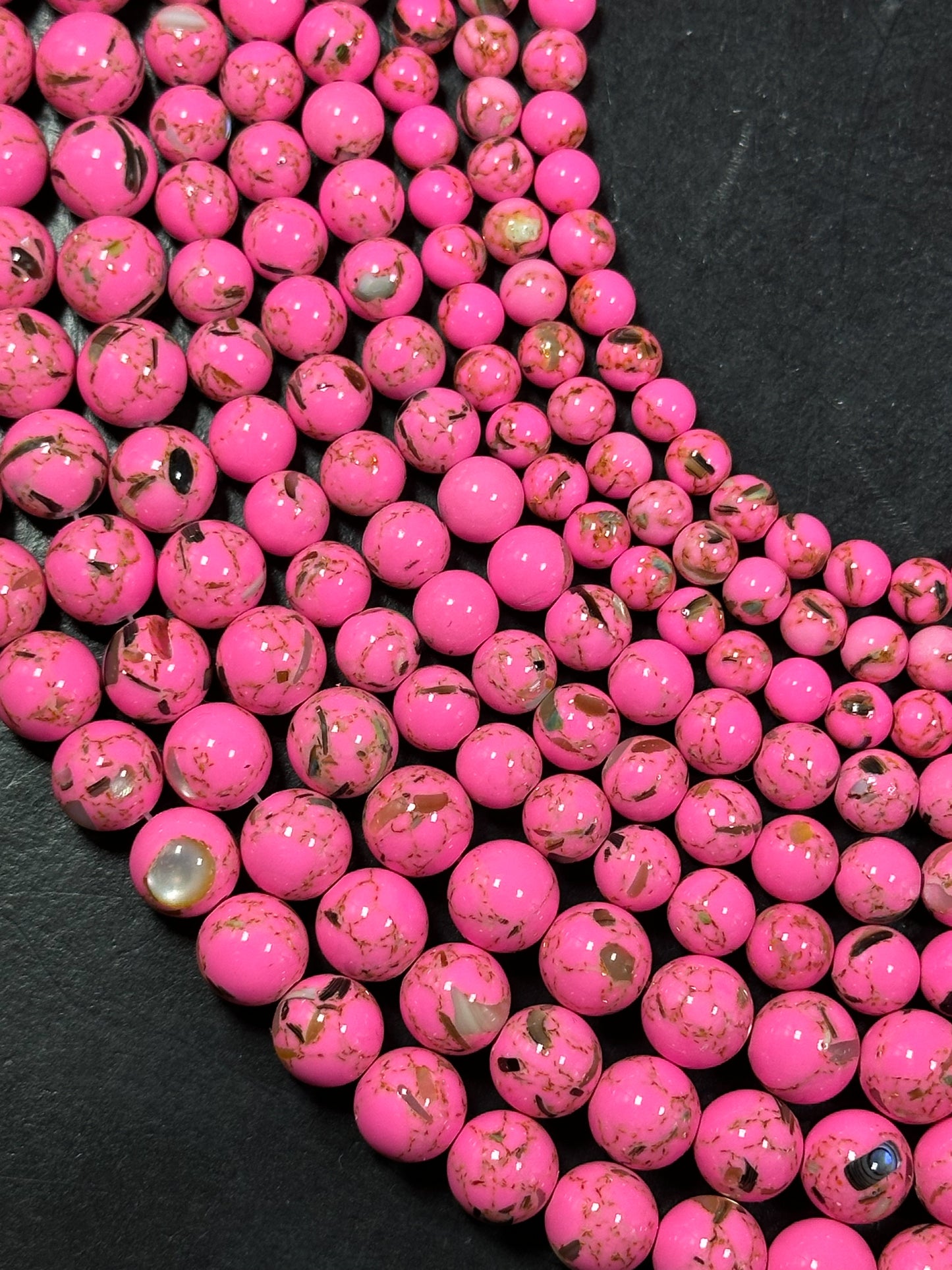 Beautiful Howlite Abalone Shell Bead 6mm 8mm 10mm Round Bead, Gorgeous Hot Pink Color Howlite Natural Abalone Shell Bead Full Strand 15.5"