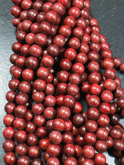 Natural Red Sandalwood Beads 6mm 8mm 10mm Round Beads, Natural Mahogany Red Aromatic Wood Meditation Prayer Mala Beads Full Strand 15.5"