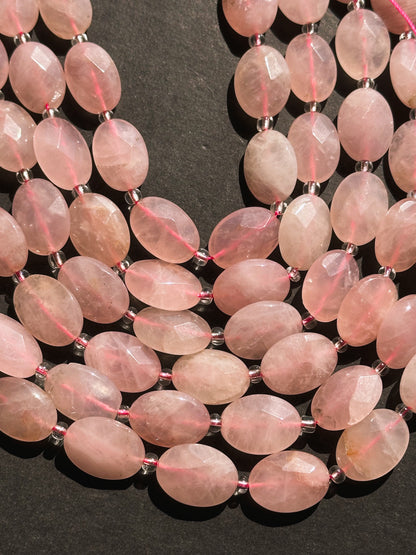 Natural Rose Quartz Gemstone Bead Faceted 18x13mm Oval Shape Bead, Beautiful Natural Rose Pink Color Rose Quartz Gemstone Beads 15.5" Strand