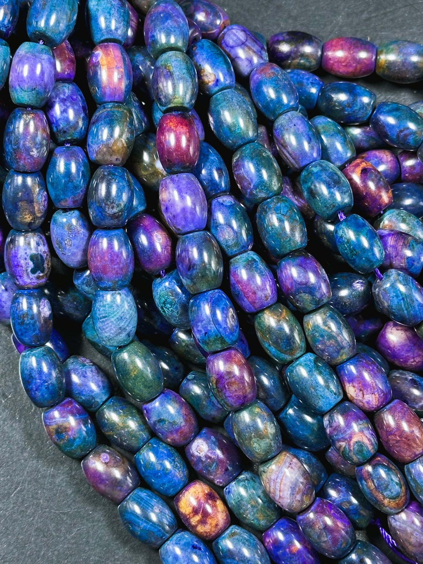 Natural Tibetan Gemstone Bead 13x10mm Barrel Shape Bead, Gorgeous Multicolor Galaxy Purple Blue Color Tibetan Stone Beads, Full Strand 14"