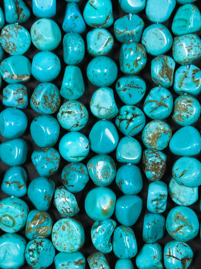 Natural Chinese Turquoise Gemstone Bead 9-12mm Freeform Pebble Shape, Beautiful Natural Blue Color Turquoise Beads, Full Strand 15.5"