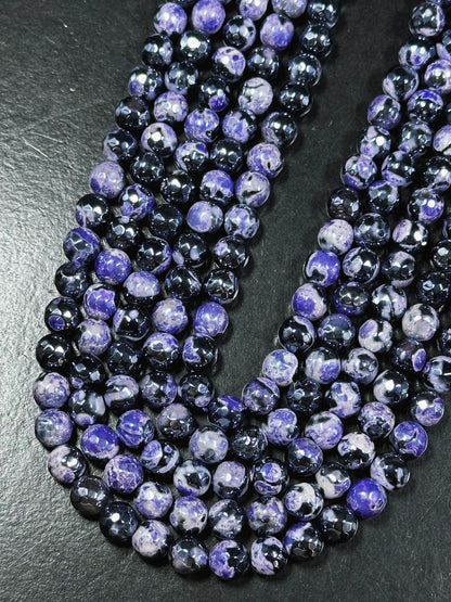 Mystic Natural Tibetan Agate Gemstone Bead Faceted 8mm 10mm Round Beads, Beautiful Mystic Purple Black Agate Stone Beads, Full Strand 15.5"