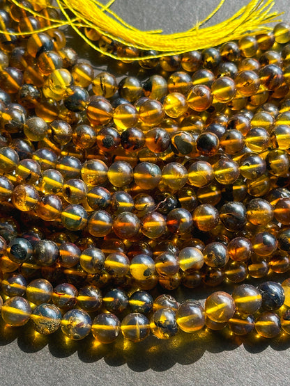 Natural Amber Baltic Gold Gemstone Bead 6-7mm Round Beads, Beautiful Natural Dark Yellow Brown Color Baltic Gold Gemstone Beads Full Strand 15.5"