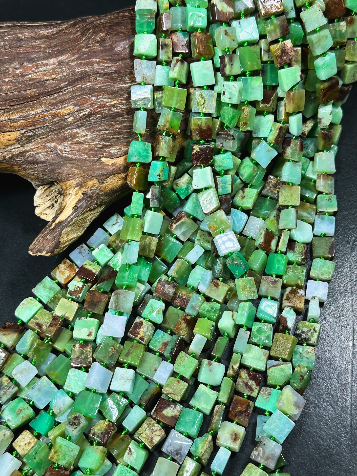 Natural Chrysoprase Gemstone Bead 9-10mm Square Shape, Beautiful Natural Green Brown Color Chrysoprase Bead, Great Quality Full Strand 15.5