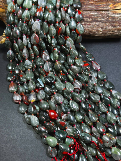 Natural African Bloodstone Gemstone Bead 18x13mm Teardrop Shape, Beautiful Natural Gray Red Color Bloodstone Great Quality Full Strand 15.5"