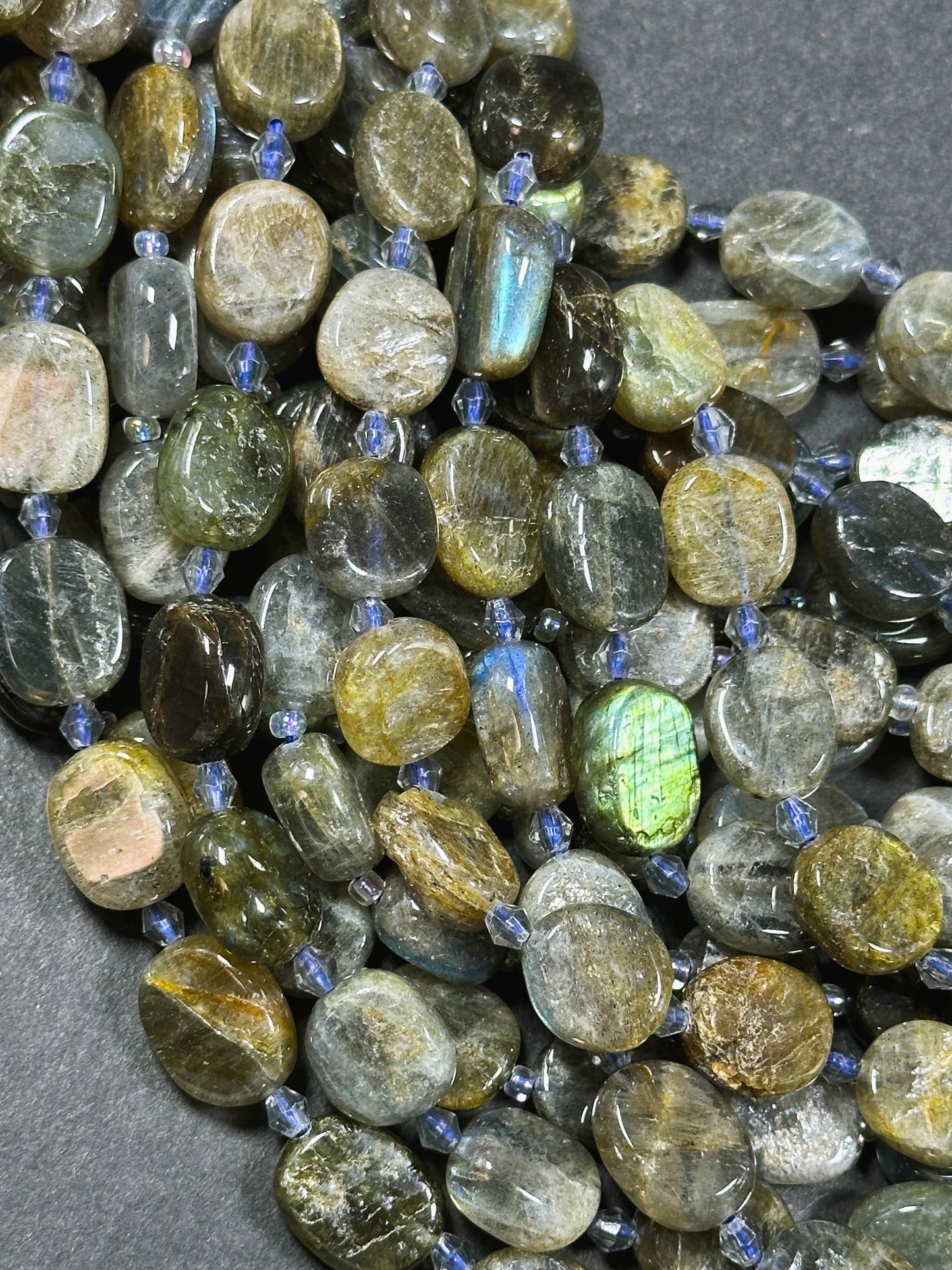 Natural Labradorite Gemstone Bead 15x11mm Oval Shape Bead, Gorgeous Natural Gray Brown Color, Blue Rainbow Flash Labradorite Beads 15.5"