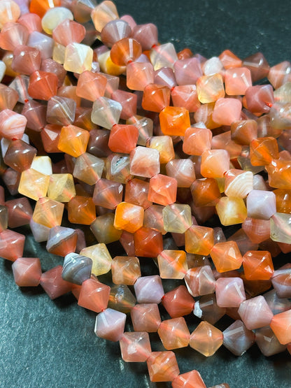 Natural Botswana Agate Gemstone Bead Faceted 8mm Bicone Diamond Shape Bead, Beautiful Natural Multicolor Orange Agate Bead Full Strand 15.5"