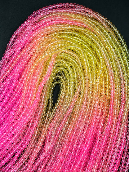 Gorgeous Multicolor Crystal Beads, Faceted 3mm 4mm 8mm Rondelle Shape, Beautiful Pink Yellow Color Crystal Beads Full Strand 14.4"