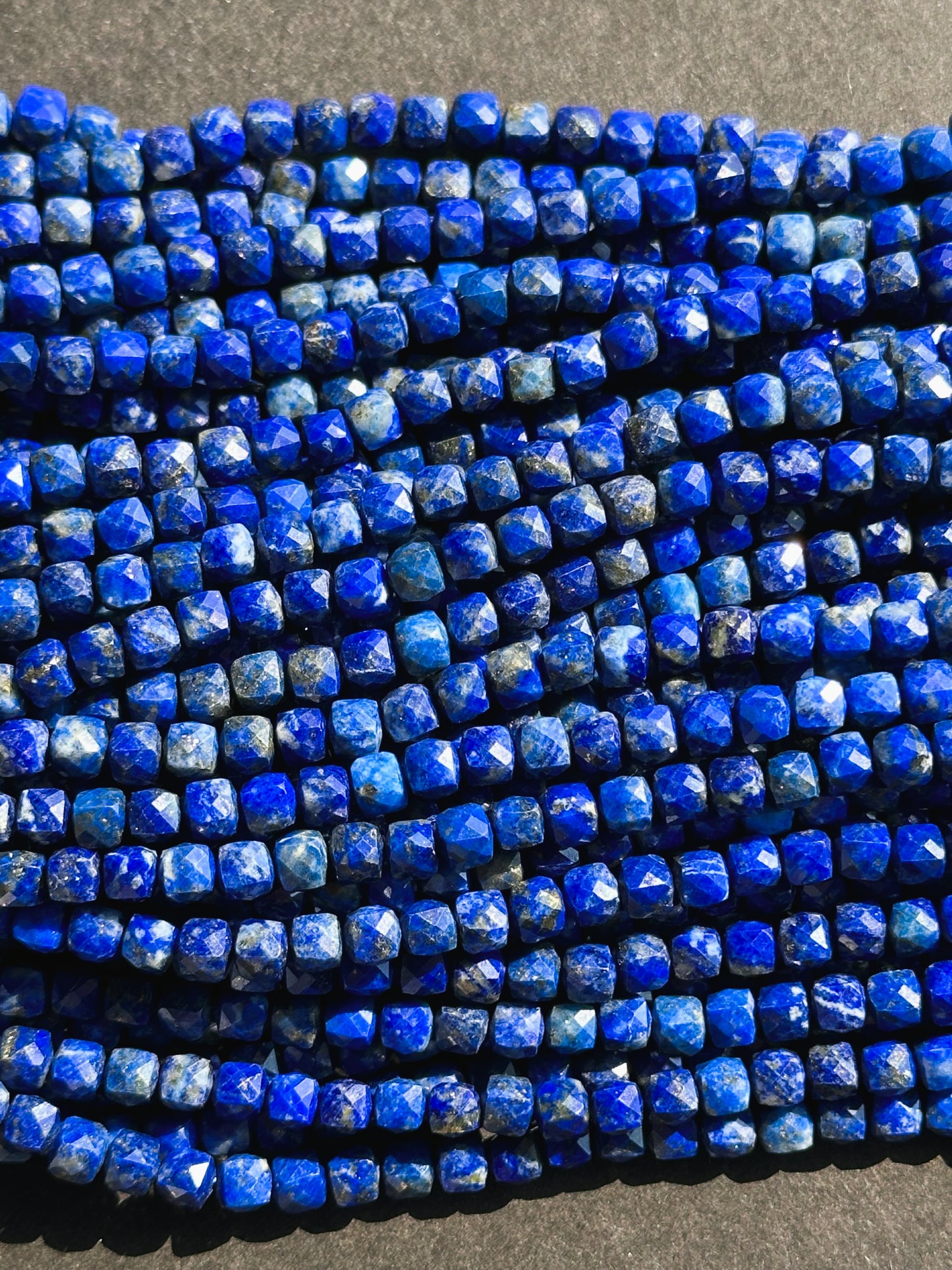 AAA Natural Lapis Lazuli Gemstone Bead Faceted 4mm Cube Shape Bead, Beautiful Natural Royal Blue Color Lapis Lazuli, Excellent Quality 15.5"