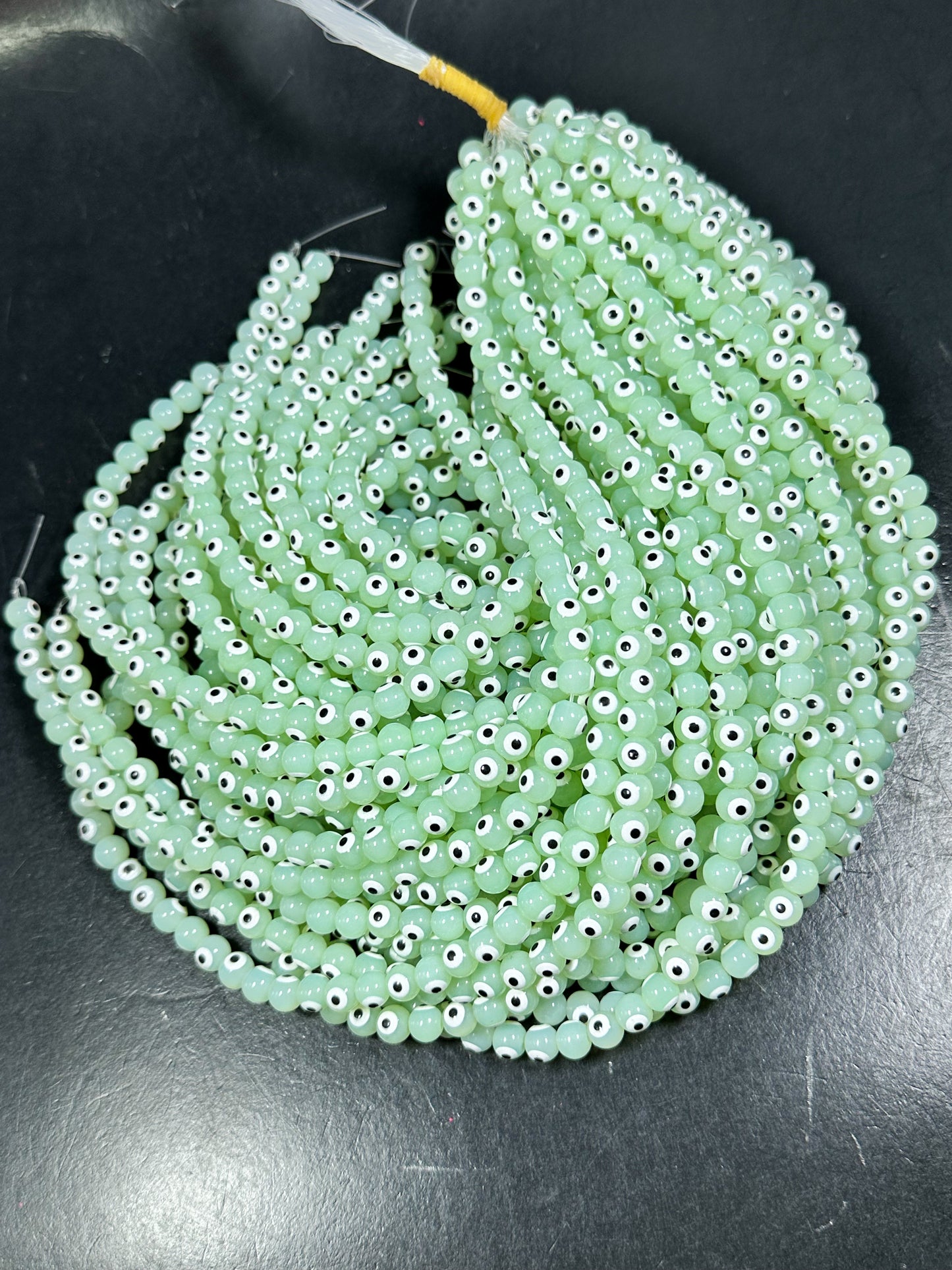 Beautiful Light Green Evil Eye Glass Beads 6mm 8mm Round Beads, Beautiful Light Green Evil Eye Amulet Glass Beads, Full Strand Glass Beads