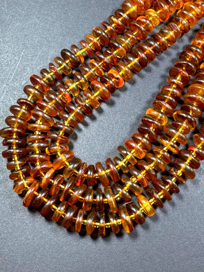 Natural Baltic Gold Stone Bead . Freeform Roundell  Shape, Beautiful Dark Golden Orange Color Baltic Gold Beads, Great Quality. 15.5" Strand