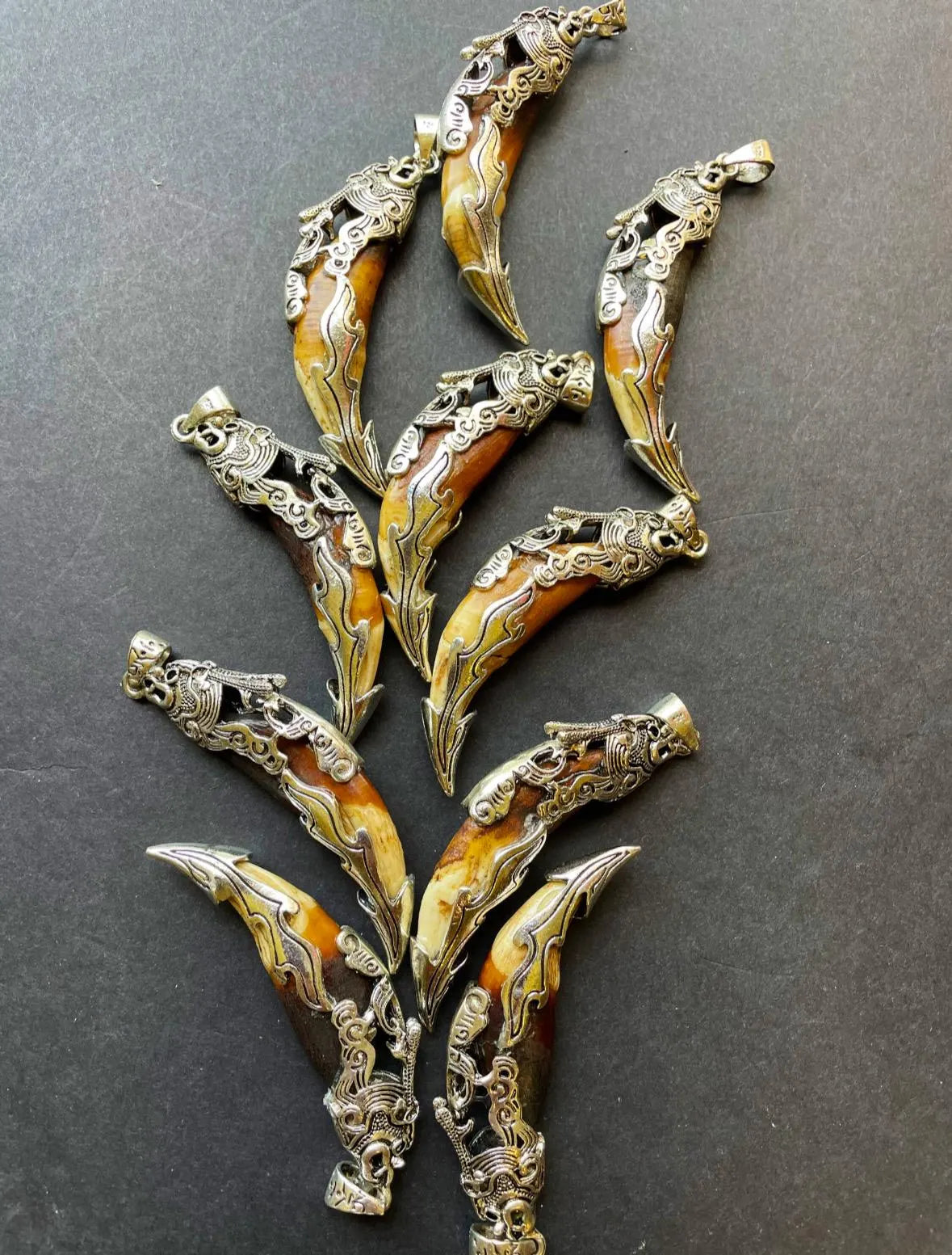 Beautiful wolf teeth pendant. 10x50mm teeth shape pendant. Gorgeous natural brown beige color teeth pendant. With silver plated pendant.