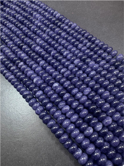 Beautiful Dark Purple Jade Gemstone Bead 5x8mm Smooth Rondelle Beads, Gorgeous Dark Purple Color Great Quality Full Strand 15.5"