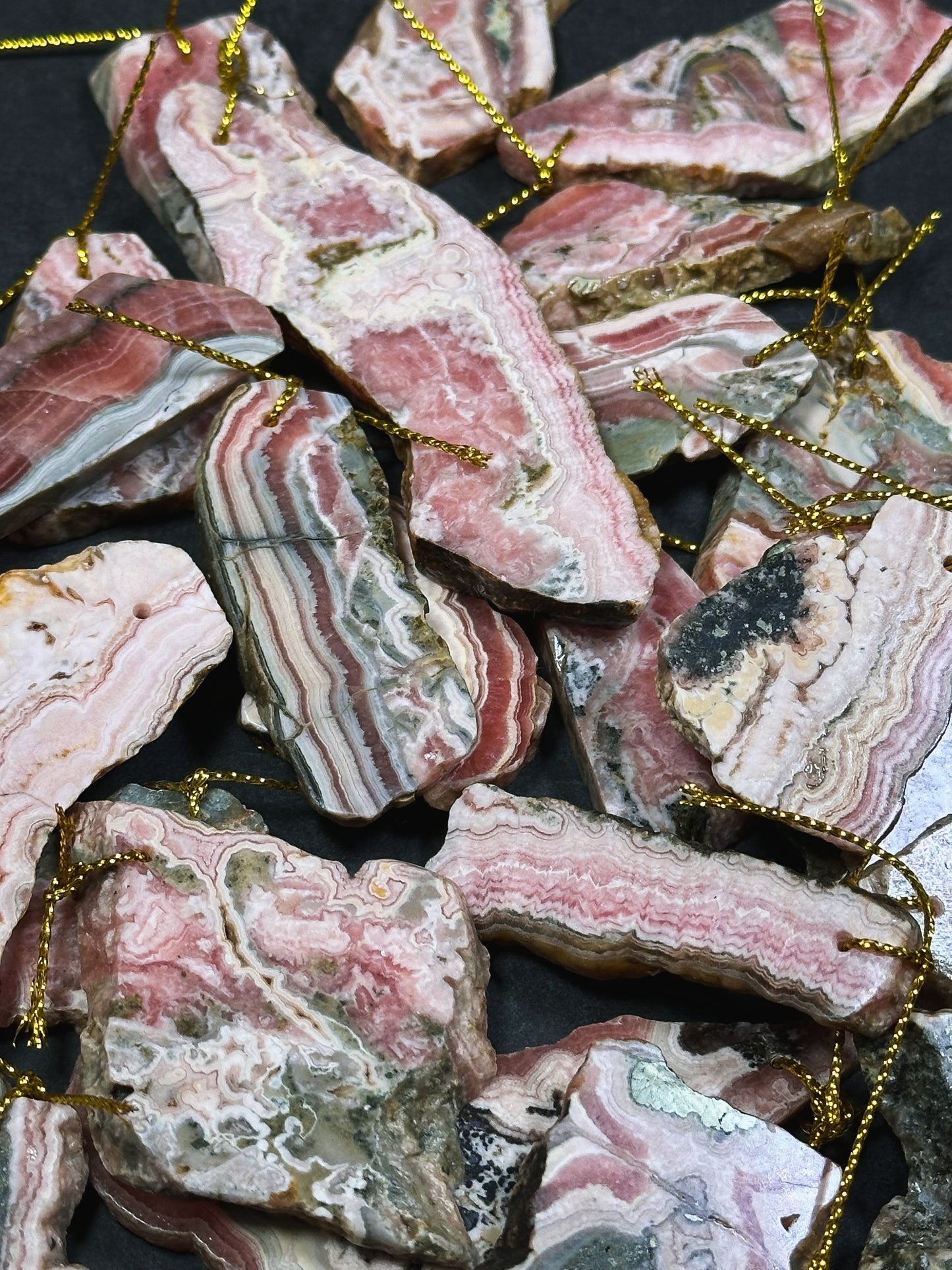 Natural Raw Rhodochrosite Slice Pendant, Freeform Shape Rough Polished Raw Rhodochrosite Pendant Beautiful Natural Pink Rhodochrosite Slices