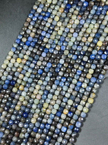 NATURAL Sapphire Gemstone Bead Faceted 6mm Cube Shape, Beautiful Natural Blue Color Sapphire Gemstone Bead, Great Quality Full 15.5" Strand