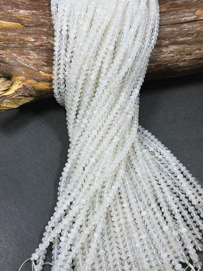 Natural Moonstone Gemstone Bead Faceted 4x3mm Rondelle Beads, Gorgeous Natural White Moonstone with Blue Flash Beads Excellent Quality 15.5"