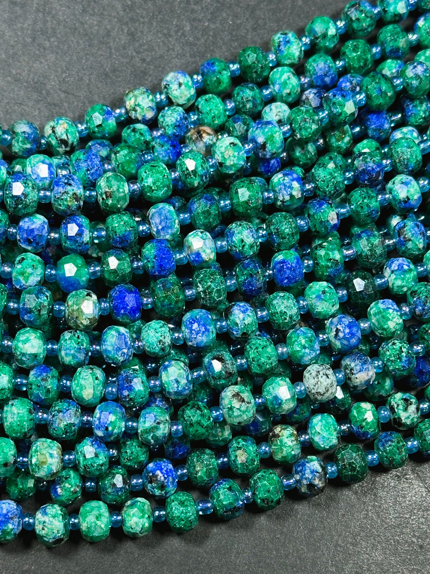 Natural Azurite Gemstone Faceted 8x6mm Rondelle Shape Beads, Beautiful Natural Green Blue Color Azurite Gemstone Beads Great Quality 15.5"