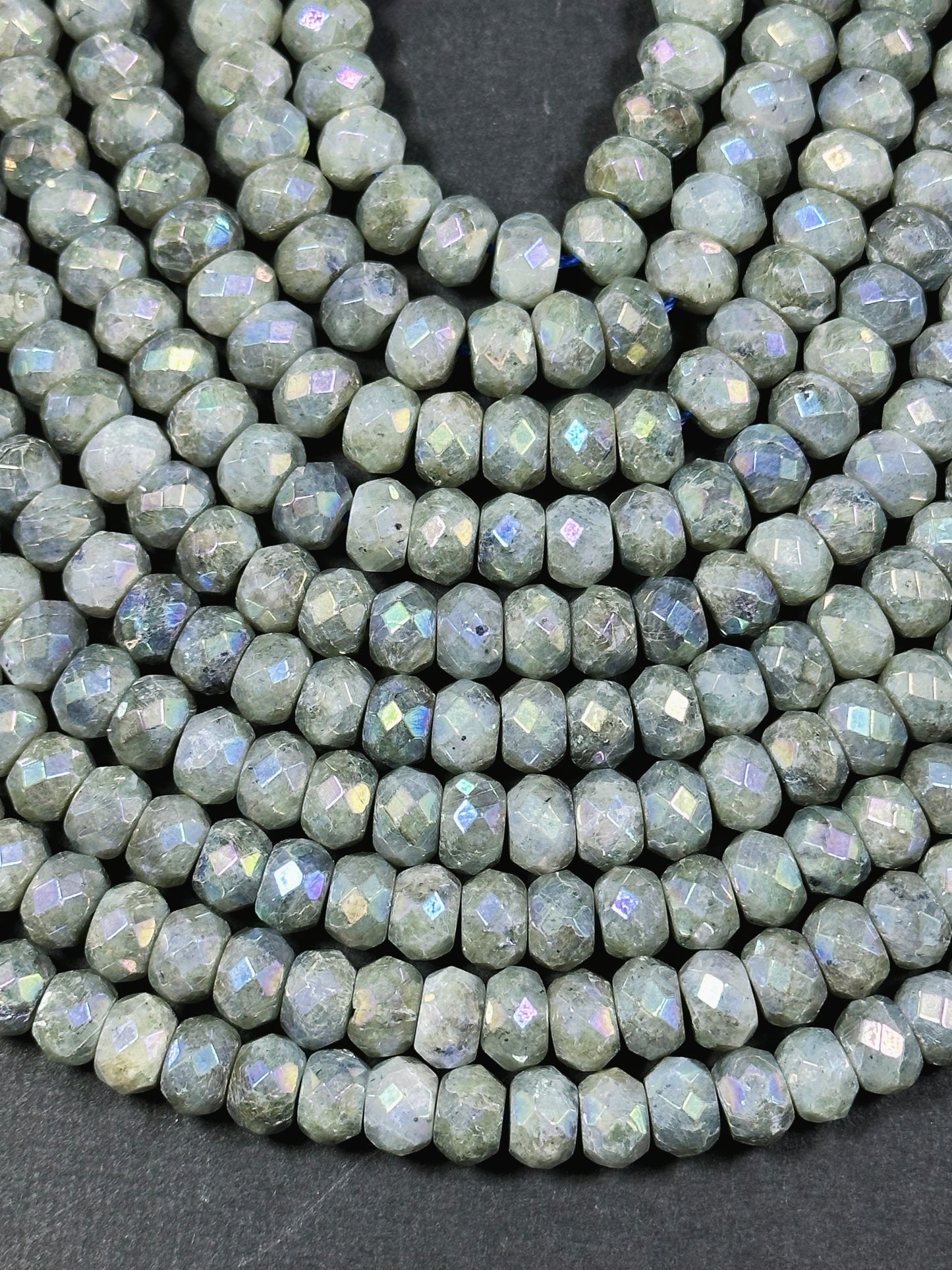 Mystic Natural Labradorite Gemstone Bead Faceted 8x5mm Rondelle Shape, Gorgeous Natural Gray Rainbow Blue Flash Labradorite Full Strand 15.5