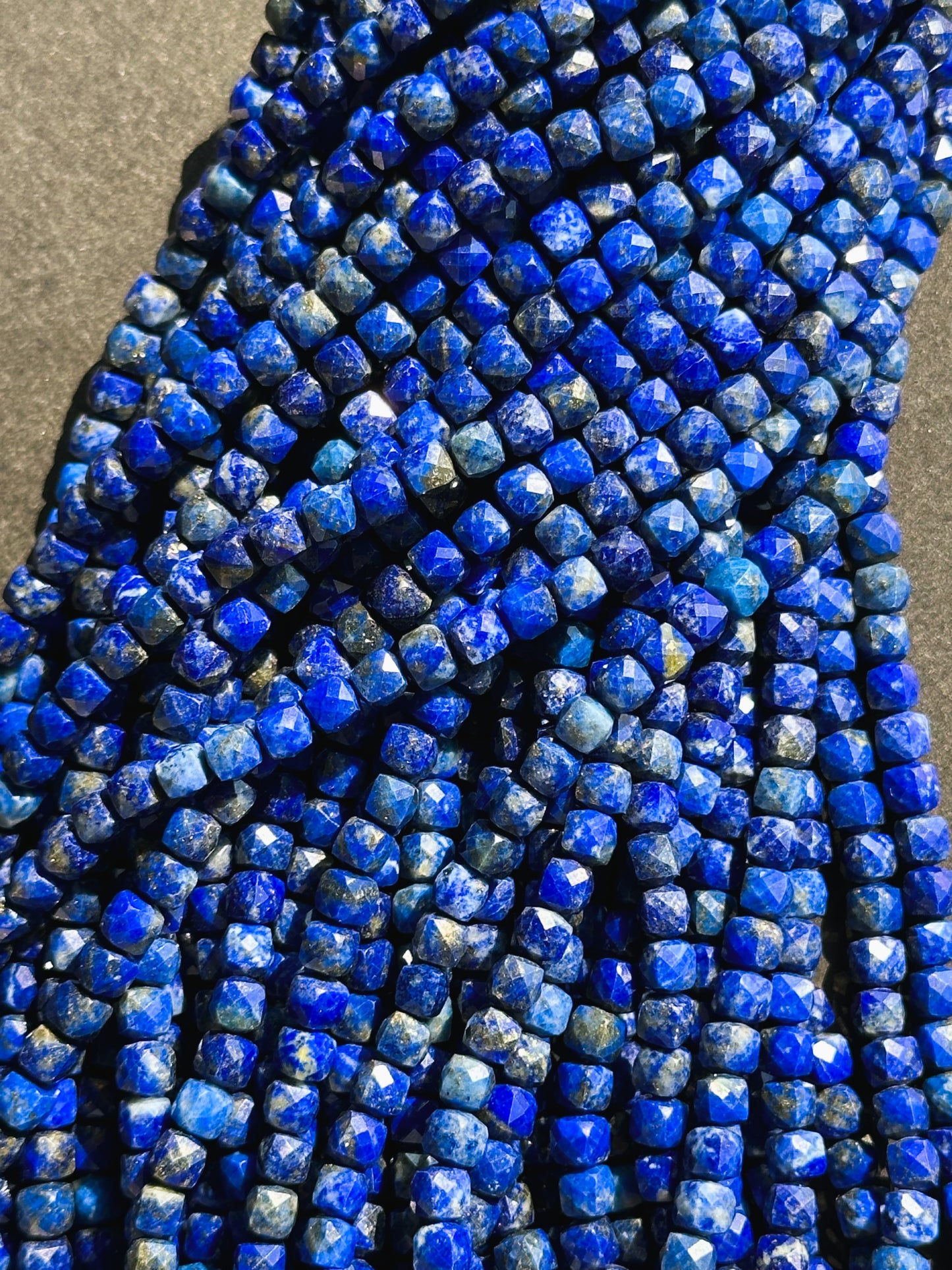 AAA Natural Lapis Lazuli Gemstone Bead Faceted 4mm Cube Shape Bead, Beautiful Natural Royal Blue Color Lapis Lazuli, Excellent Quality 15.5"