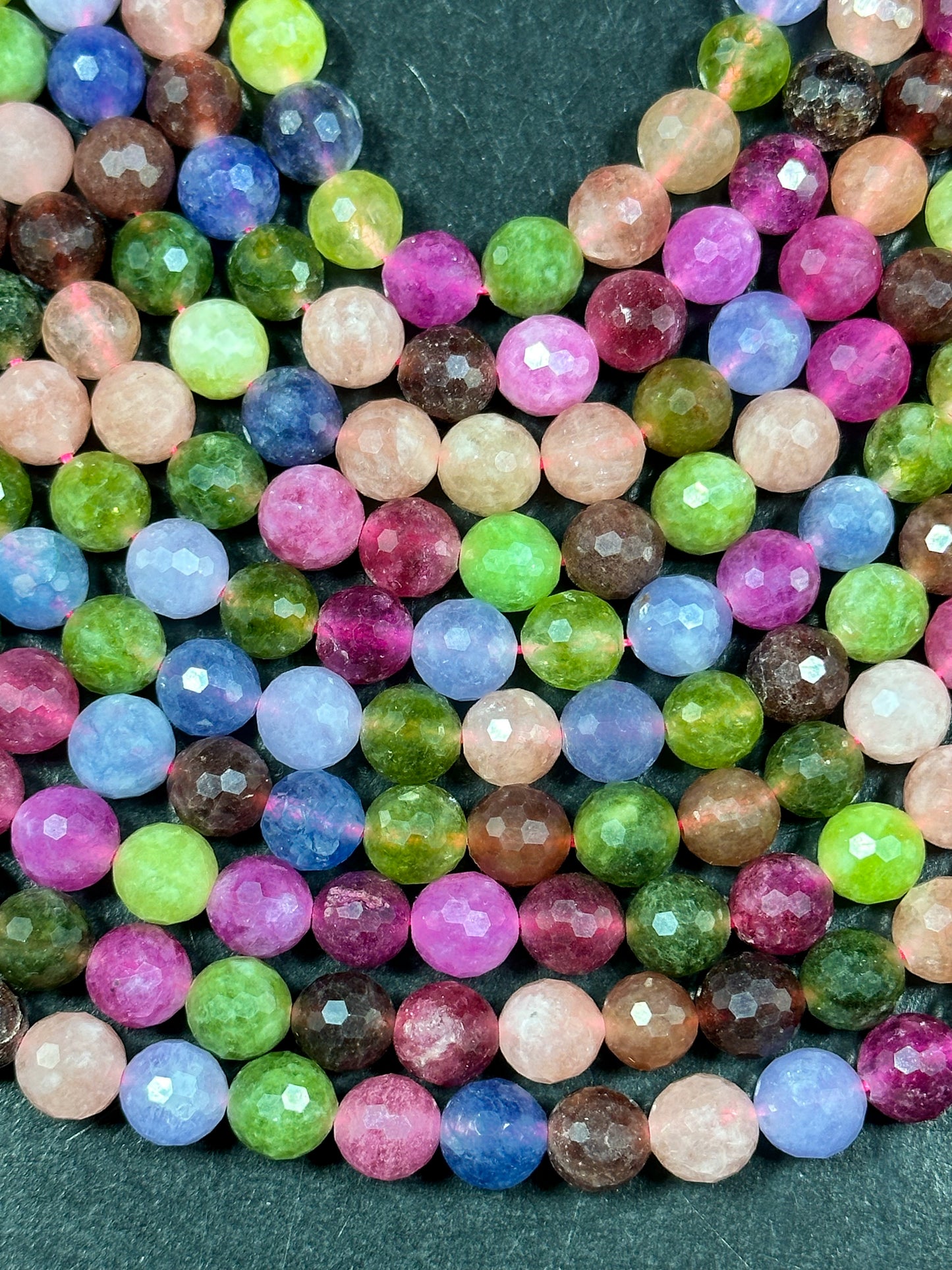 NATURAL Tourmaline Gemstone Bead Faceted 8mm 10mm Round Bead, Gorgeous Multicolor Tourmaline Gemstone Beads Full Strand 15.5" Great Quality Beads