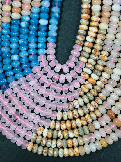 Natural Mixed Gemstone Beads 8x5mm Rondelle Shape, Beautiful Rose Quartz Jasper Flower Agate Blue Apatite Gemstone Beads, Full Strand 15.5"