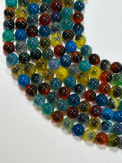 Natural Rainbow Sugar Heart Candy Agate Gemstone Beads 6mm 8mm 10mm Round Beads, Beautiful Multicolor Rainbow Agate Gemstone Beads Full 15.5" Strand