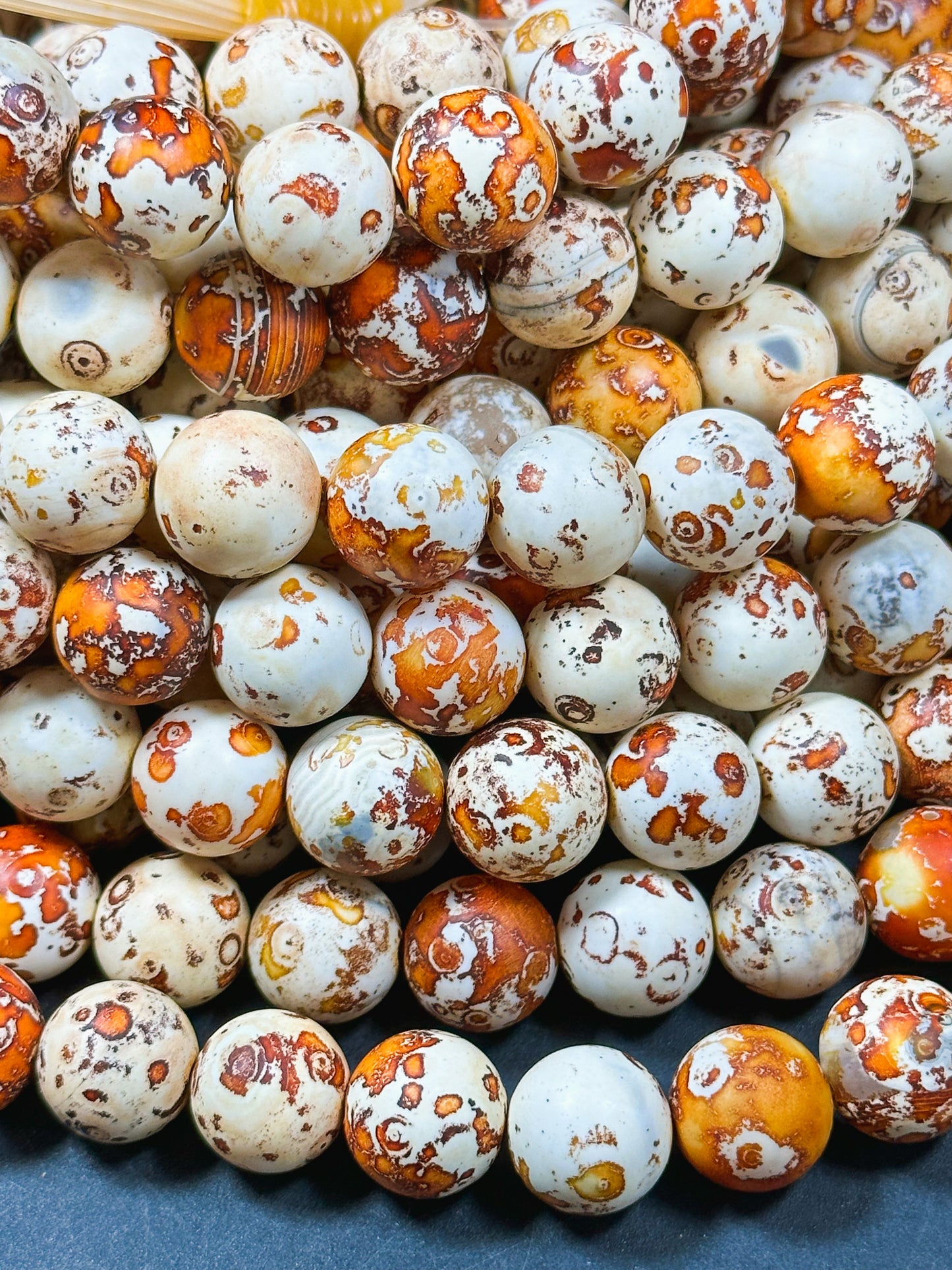 NATURAL Tibetan Gemstone Bead 12mm Round Beads, Beautiful Beige Orange Brown Color Tibetan Gemstone Beads, Excellent Quality Beads 15.5"