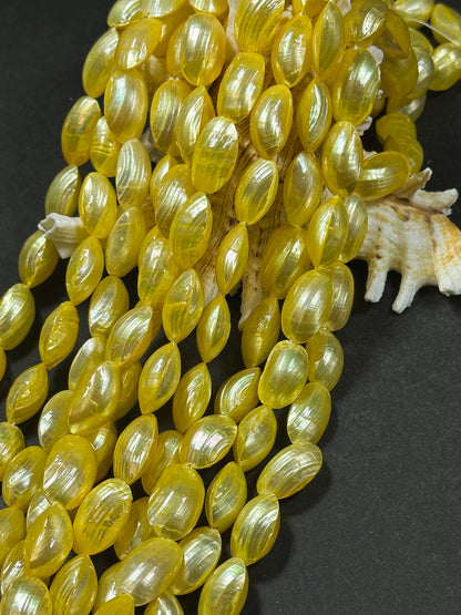 Natural Yellow Sea Shell Beads, Natural 16x8mm Sea Shell Oval Shape Beads, Gorgeous Yellow Color Sea Shell Beads, 15.5" Strand