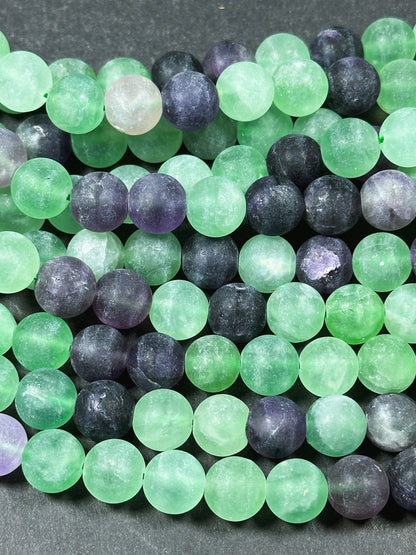 Natural Matte Fluorite Gemstone Bead 4mm 6mm 8mm 10mm 12mm Round Beads, Beautiful Natural Matte Green Purple Fluorite Beads 15.5" Strand