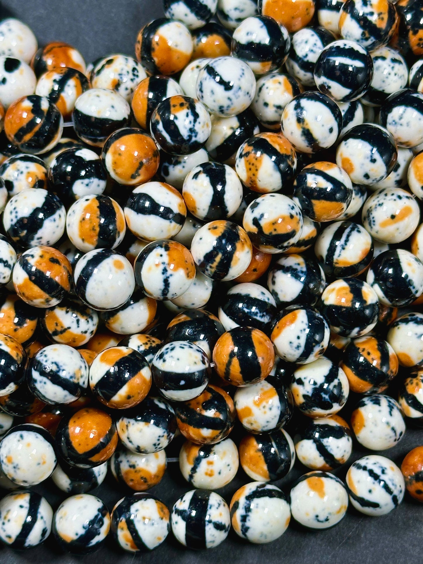 Beautiful Rain Flower Stone Bead 4mm 6mm 8mm 10mm Round Beads, Gorgeous Multicolor Orange Black White Rain Flower Beads Full Strand 15.5"