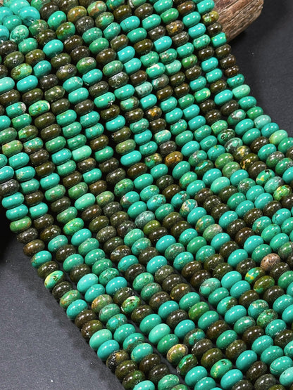 Natural Chinese Turquoise Gemstone Bead 10x6mm Rondelle Shape, Beautiful Green Blue Brown Color Turquoise Beads, Great Quality 15.5" Strand