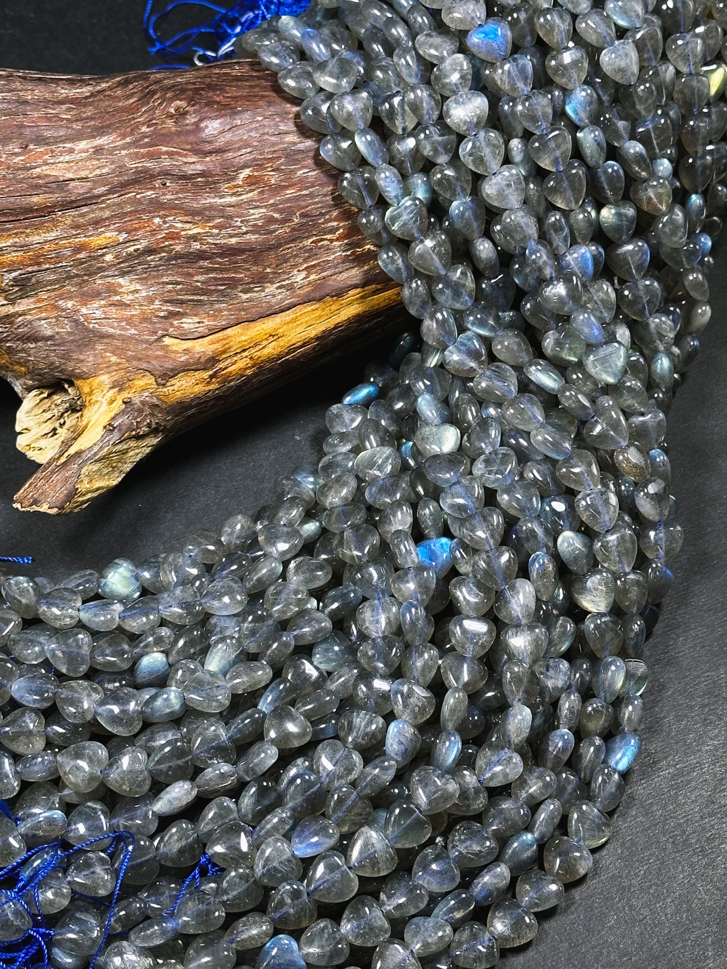 Natural Labradorite Gemstone Bead 10mm Heart Shape, Gorgeous Blue Rainbow Flash Gray Labradorite Bead Excellent Quality Full Strand 15.5"