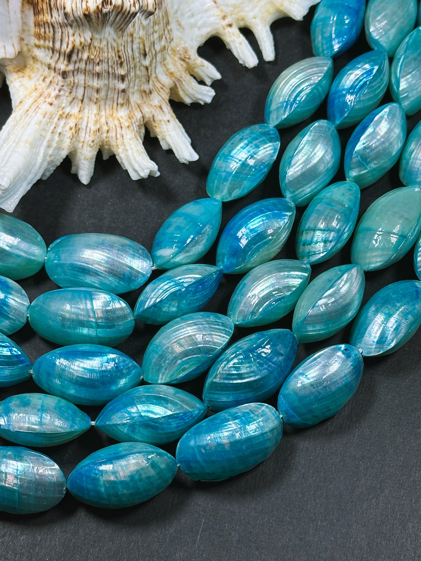 Natural Blue Sea Shell Beads, Natural 24x12mm Sea Shell Oval Shape Beads, Gorgeous Aqua Sea Blue Color Sea Shell Beads, 15.5" Strand