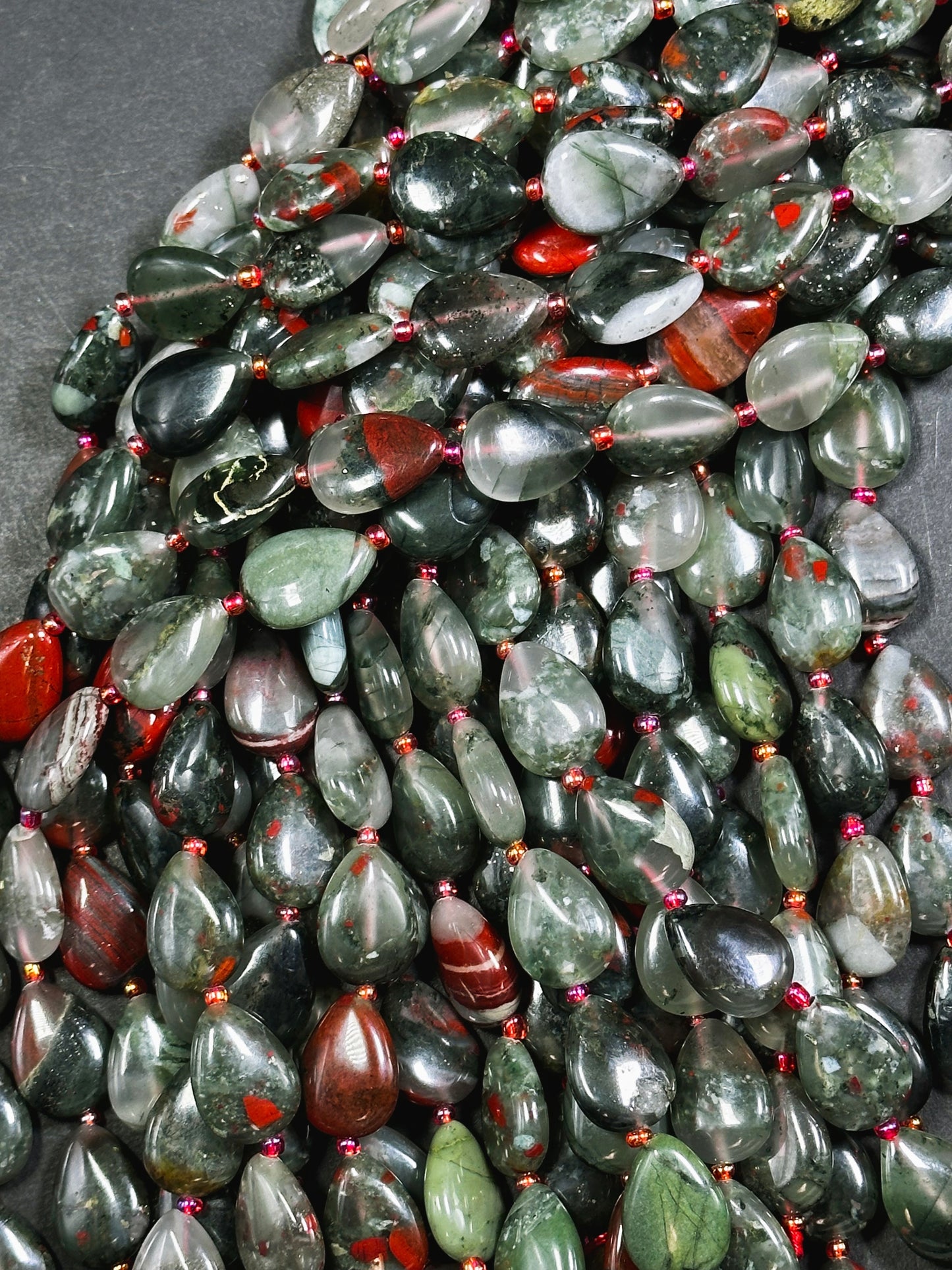 Natural African Bloodstone Gemstone Bead 18x13mm Teardrop Shape, Beautiful Natural Gray Red Color Bloodstone Great Quality Full Strand 15.5"